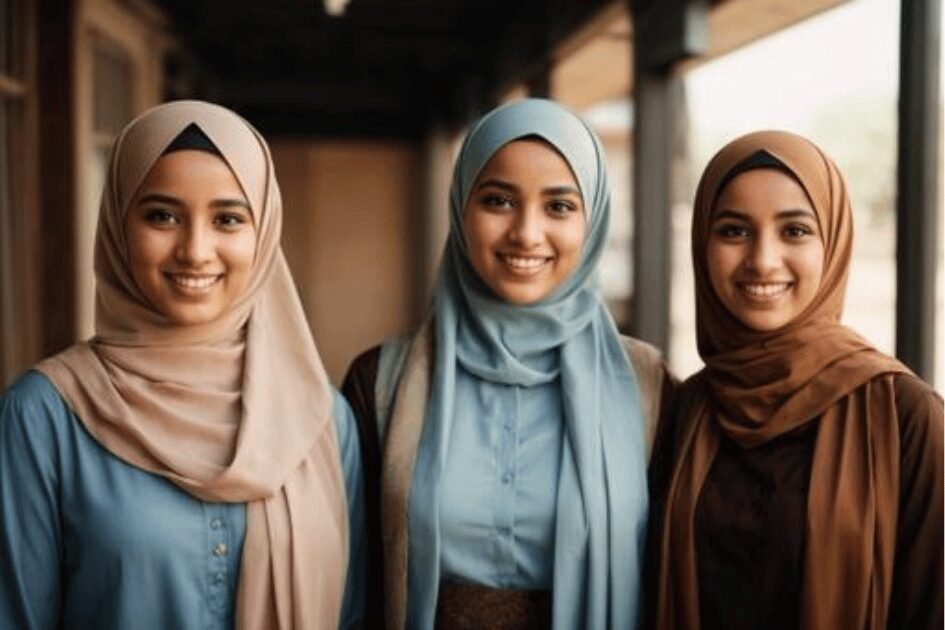 3 muslim girls standing together