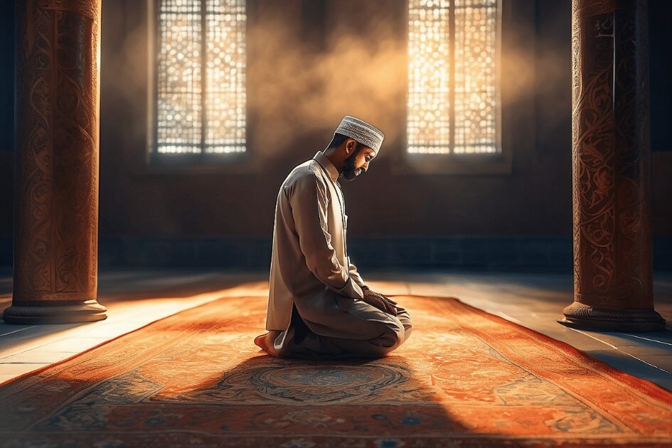 ritual prayer of man in mosque