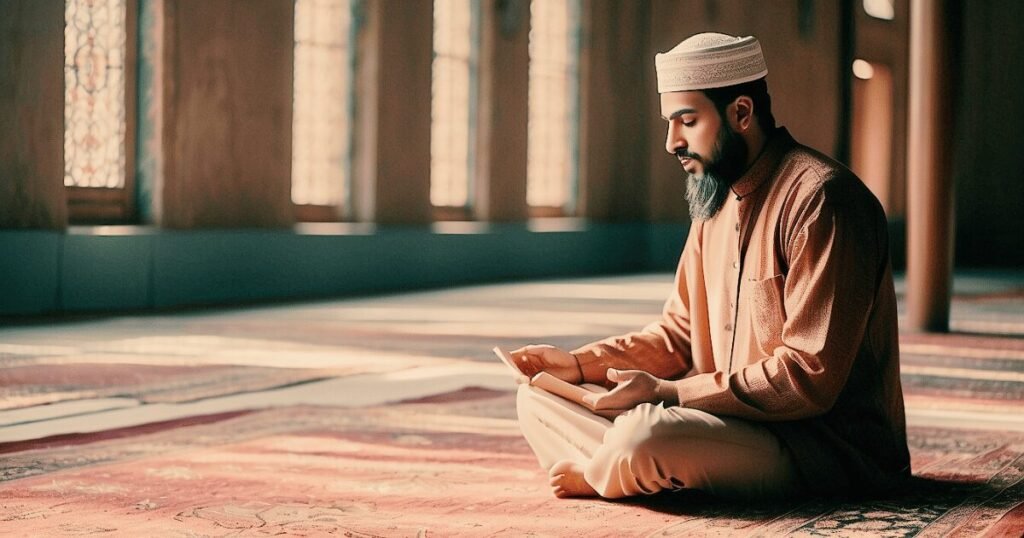 a man reading quran one of the five pillars 