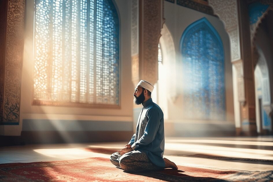 man reading obligatory prayers 