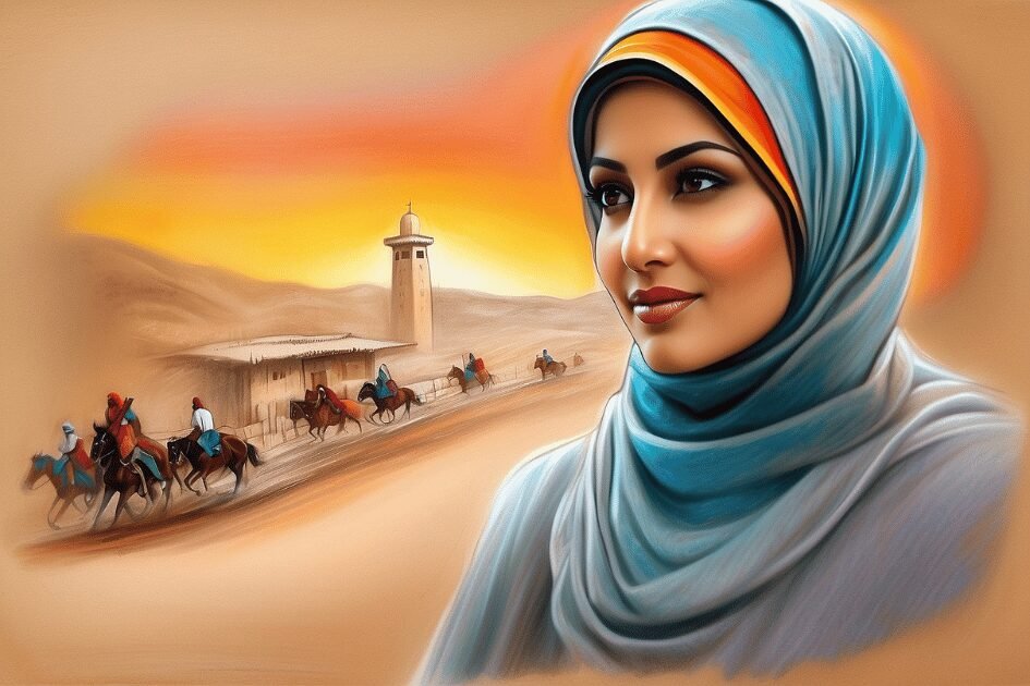 muslim woman wearing hijab in desert