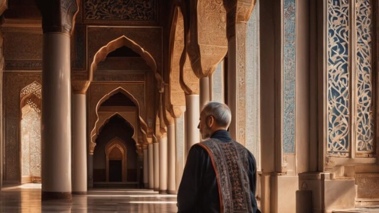 man in mosque waiting for obligatory prayers