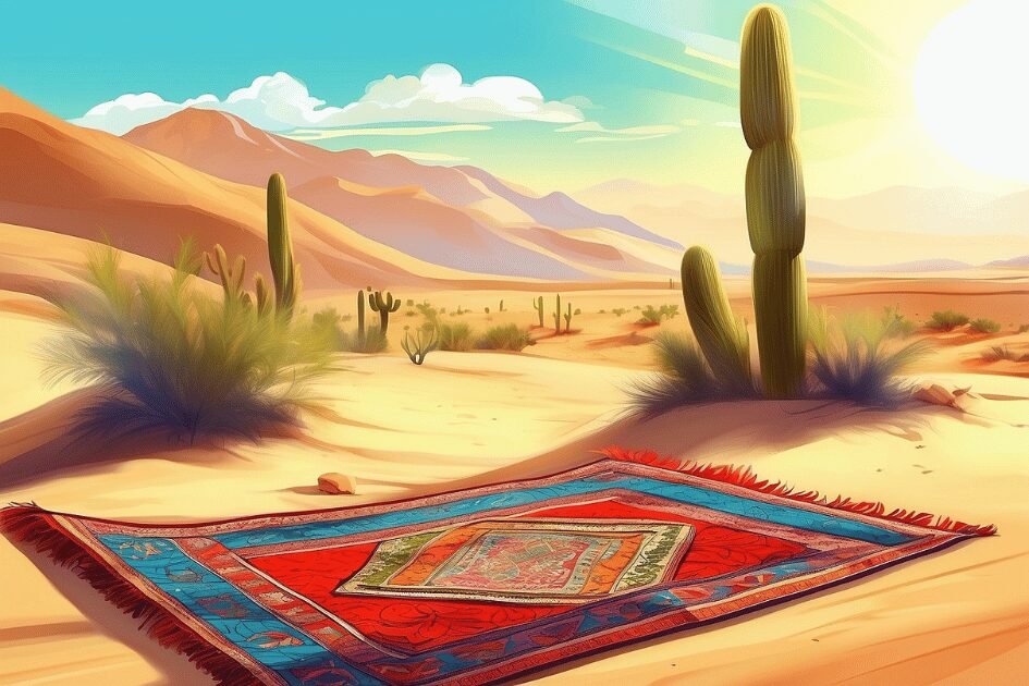 prayer rug in desert 